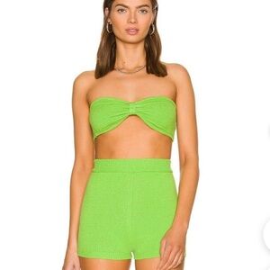 Revolve Superdown Vibrant Green Knit Bandeau and Shorts Set
